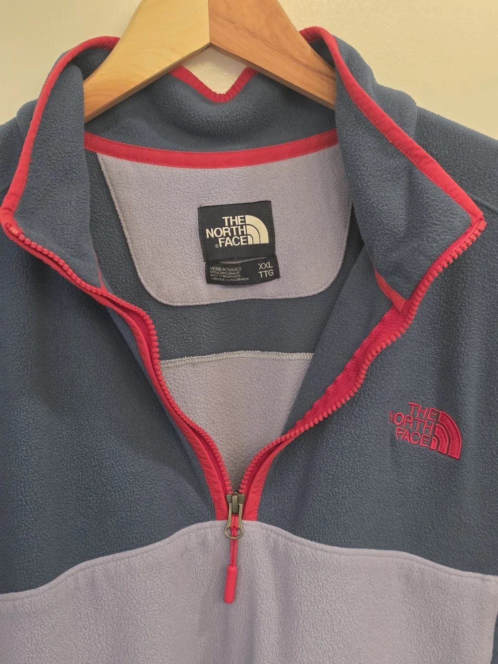 The North Face Vintage Men's XXL Fleece Blue Red Gray Full Zip Pit Zips...